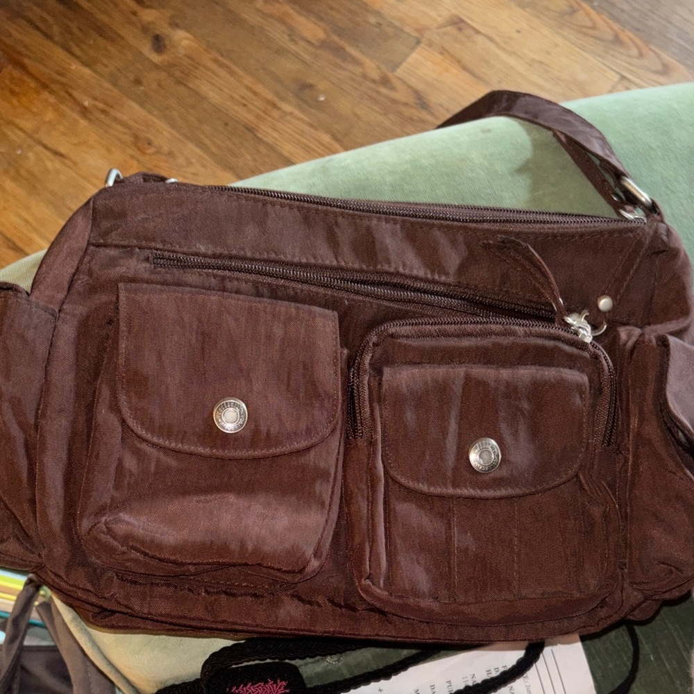 Brown Multi-Pocket Crossbody Shoulder Bag